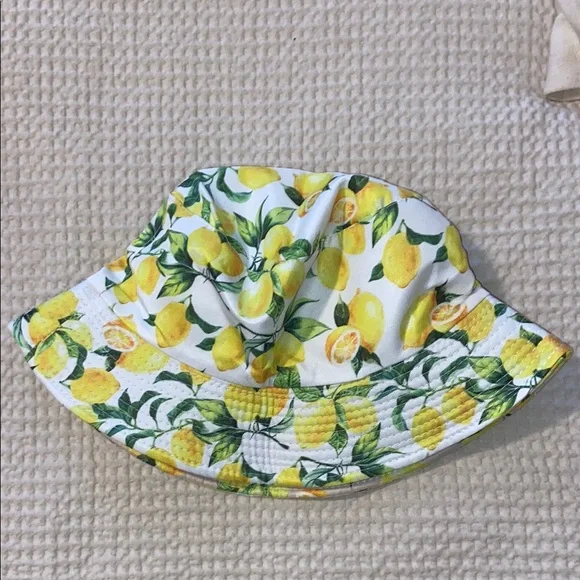 ☀️😎 Yellow & Green Reversible Lemon Print Bucket Hat - Picture 1 of 2